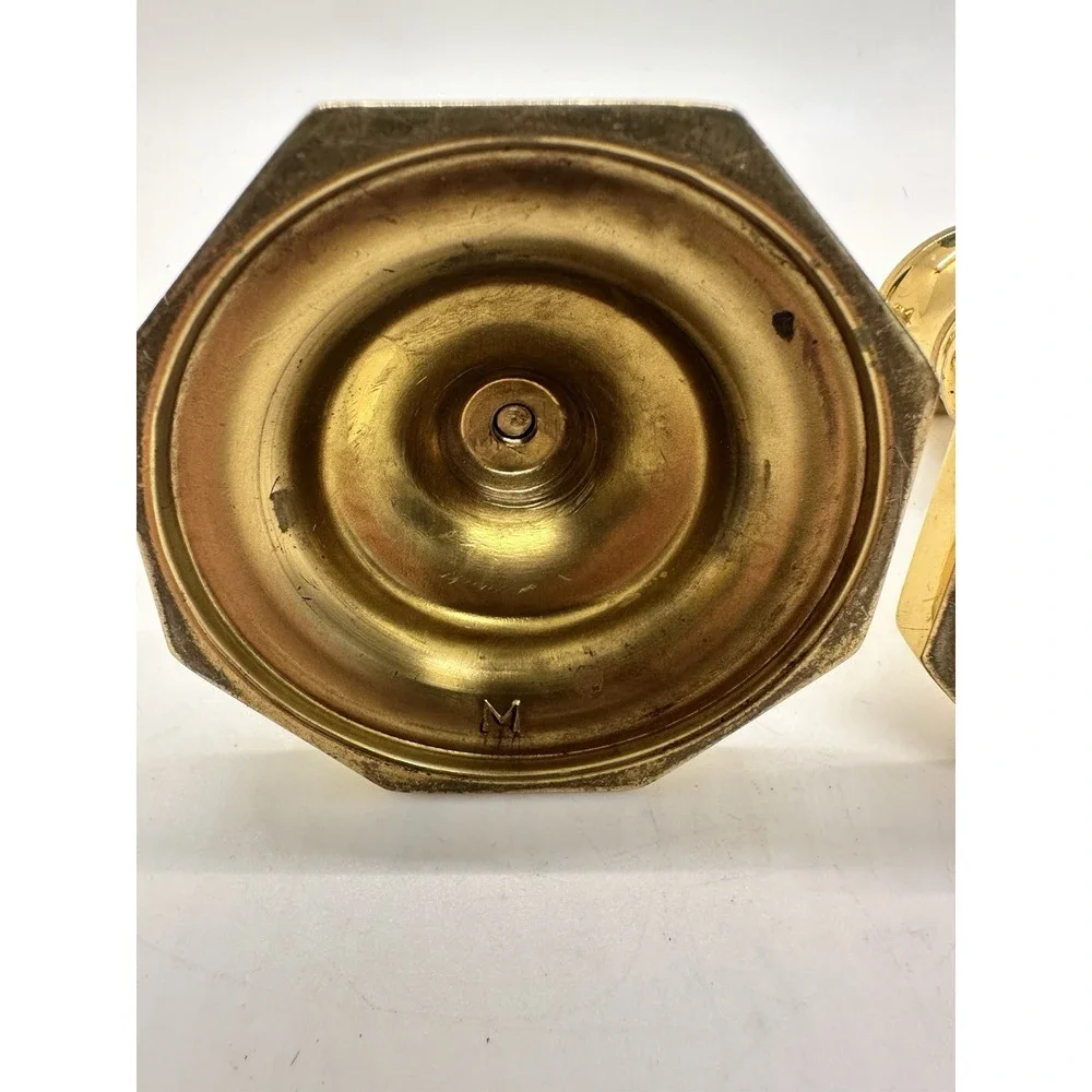 Pair Vintage Solid Brass‎ Octagon Base Candlestick Holders 3.5